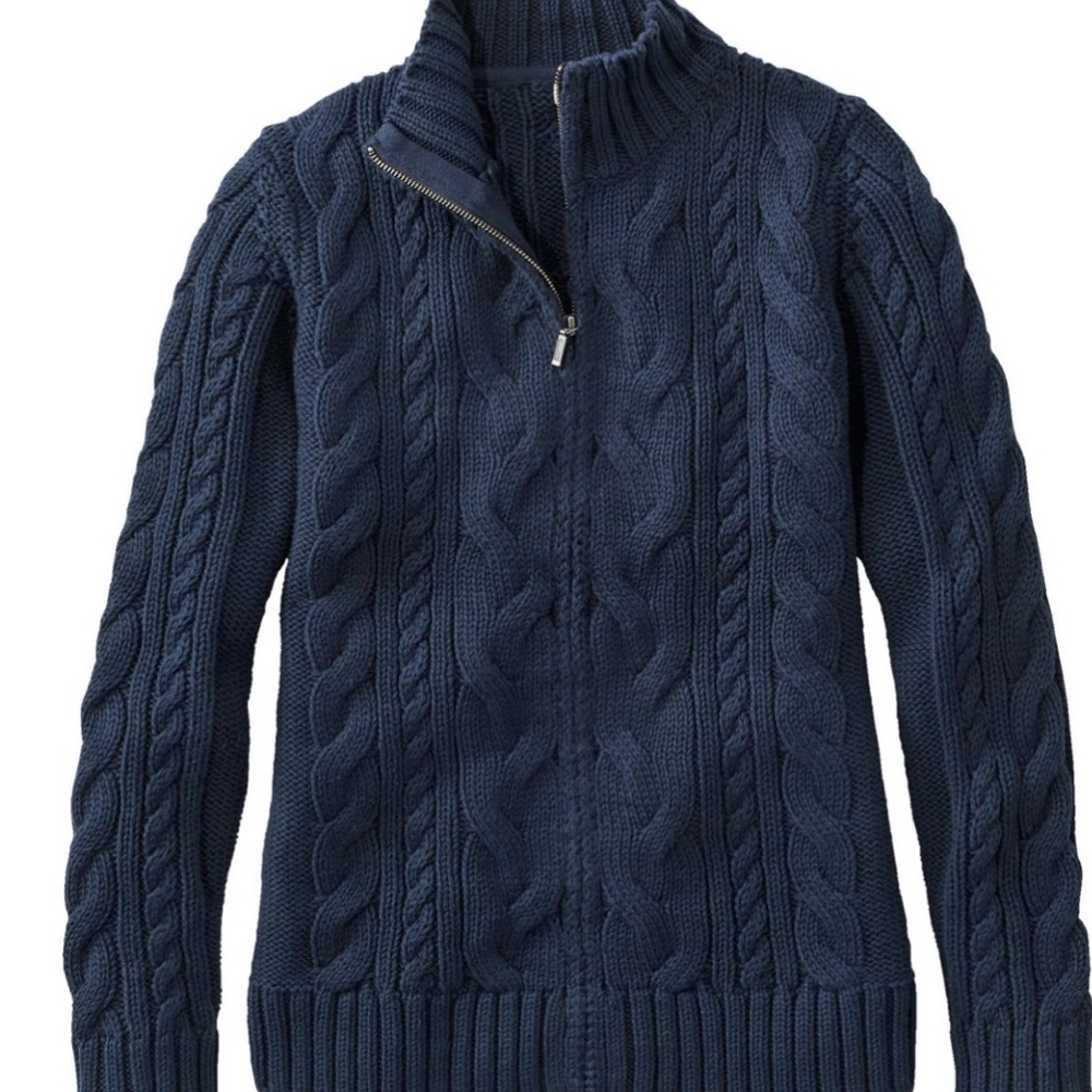 L.L. Bean Navy Blue Cable Knit full-Zip Sweater